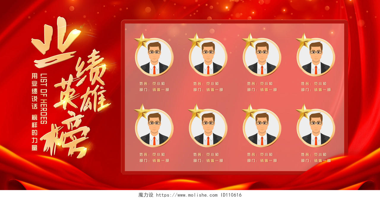 红色喜庆中国风业绩英雄榜展板